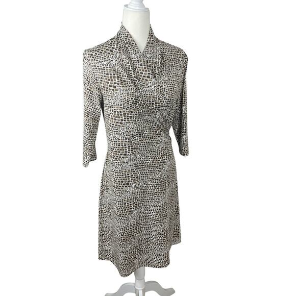 J.McLaughlin Catalina Cloth Savannah Panama Brown Cream Faux Wrap Dress Medium - Picture 5 of 14